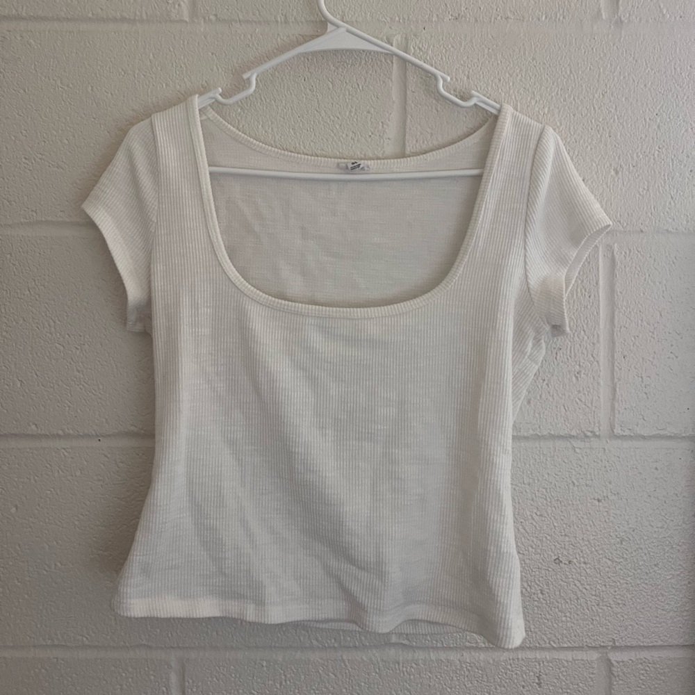 Garage Cream Ribbed Short Sleeve Top